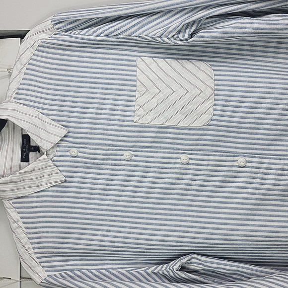 rag & bone Light Blue and White Striped Shirt. Size L - Picture 3 of 12